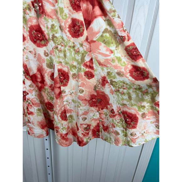 JM Collection Womens 100% Linen Floral Romantic White And Pink Skirt A line Sz 8 - Picture 3 of 5